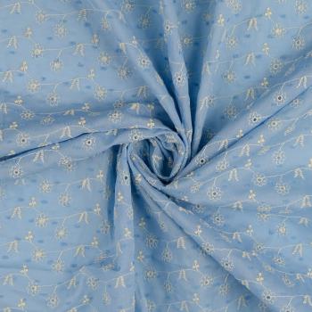 Dobby Voile mit Blumenstickerei, bleu